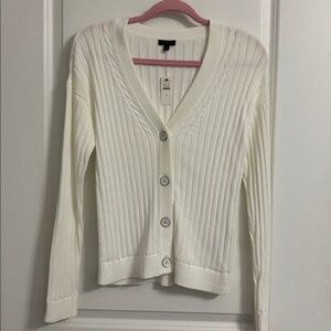 NWT Talbots 100% Cotton White Ribbed V-Neck Cardigan Size Small